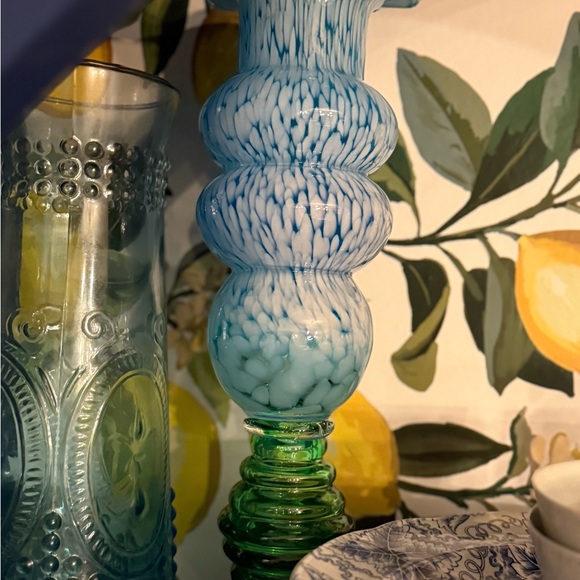 Italian Vintage Splatter Elegant Blue and Green Glass Vase